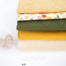 Набор тканей для курса "ЛАМА " куртка и штаны - горчица, зеленый  (вельбоа бежевый)