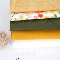 Набор тканей для курса "ЛАМА " куртка и штаны - горчица, зеленый  (вельбоа молочный)