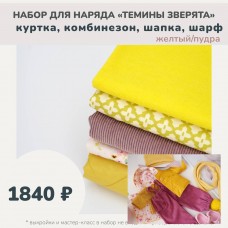 Набор для наряда "ТЁМИНЫ ЗВЕРЯТА" (куртка, комбинезон, шапка, шарф)- жёлтый/пудра
