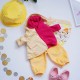 Набор тканей для одежды по курсу "Темины игрушки" (панамка, куртка, брюки, худи) - розово-желтый