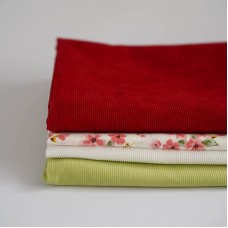Набор тканей для одежды по курсу "Темины игрушки" (накидка, сарафан, рубашка, берет) - красный с зеленым