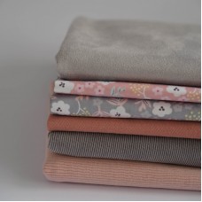 Набор тканей для одежды по курсу "Темины игрушки" (куртка джинсовая, комбинезон, панама) - пудра-серый